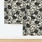 Black Floral Retro Poppy Botanical Linocut Cottagecore Stamped Texture Custom Removable Wallpaper by Spoonflower Peel & Stick Wallpaper 2FT Wide